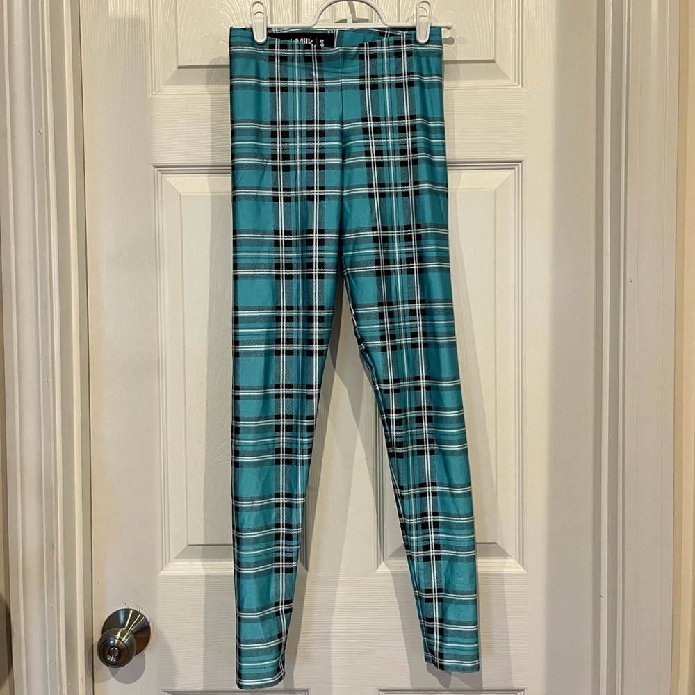 Black Milk Clothing Tartan Aqua Leggings S